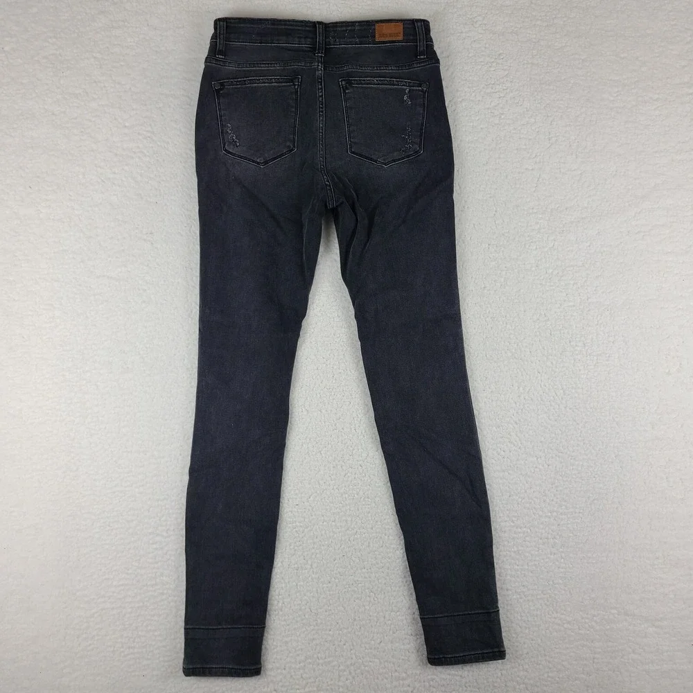 Judy Blue Jeans Womens 7/28 Skinny Fit Distress Buffalo‎ Plaid Dark Gray Wash